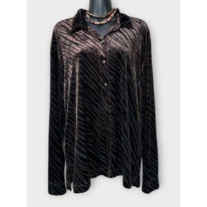 Vintage Panhandle Slim Womens M Brown Burnout Velvet Blouse Buttons Western Boho